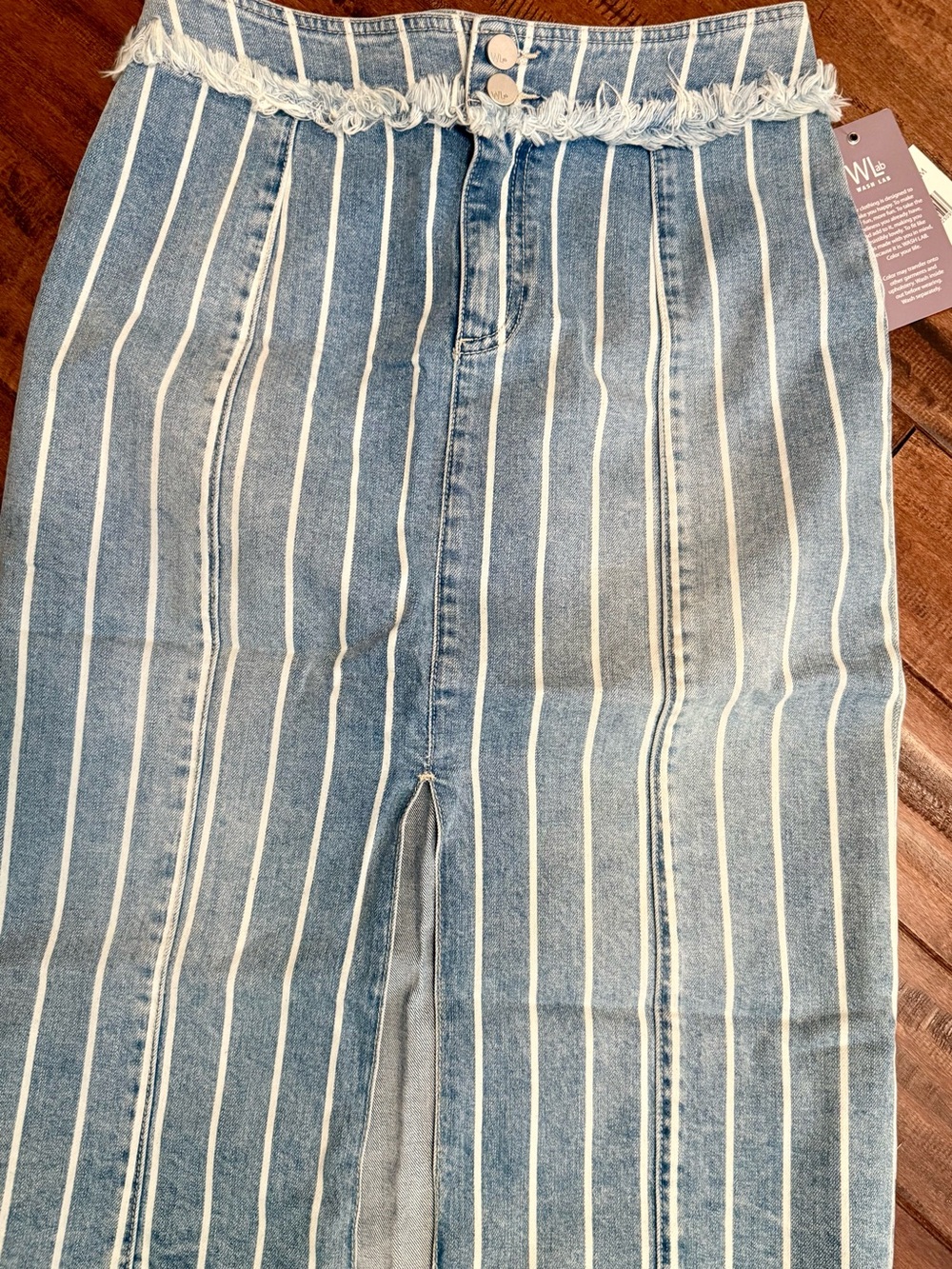 W.L. Denim Stripe Pencil Skirt in Light Blue and White